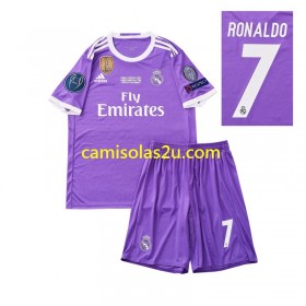 Camisolas de futebol Real Madrid Cristiano Ronaldo 7 2016 Retro Criança Equipamento Alternativa Manga Curta